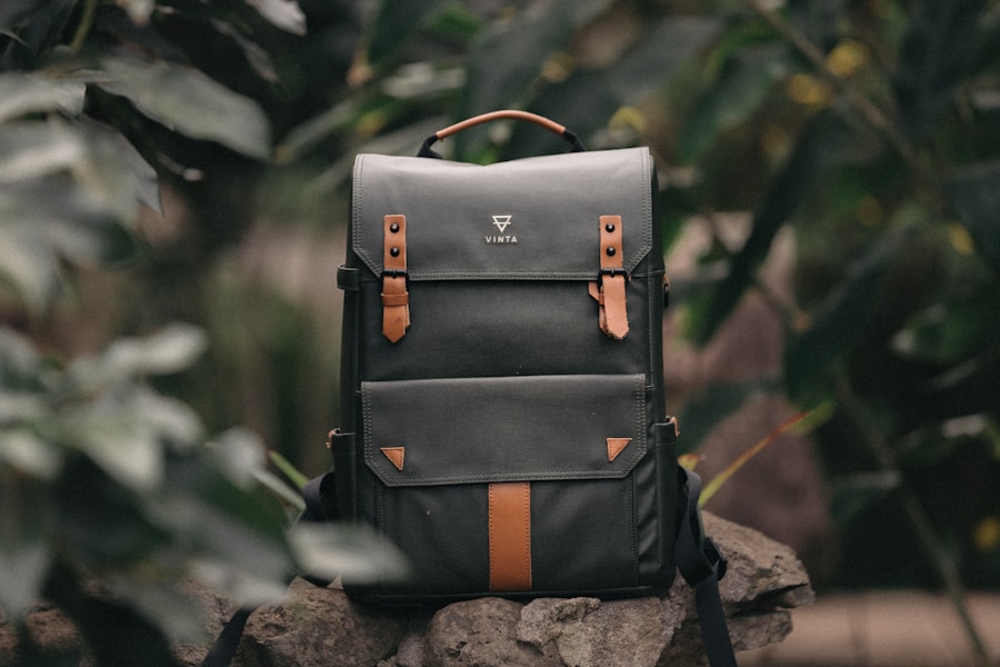 Hiking backpack ready beside a mountain trail